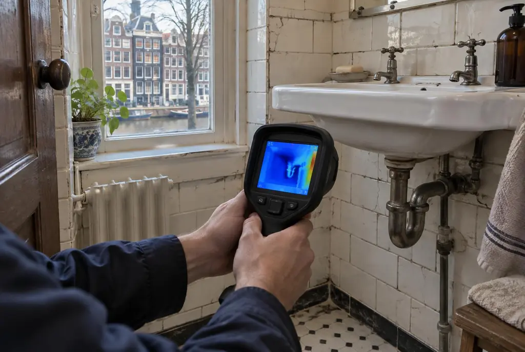 Lekdetectie Heemskerk – badkamer met oude leidingen achter de tegels