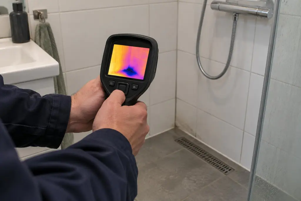 Lekdetectie Heemskerk – lekdetectiespecialist met warmtebeeldcamera in een badkamer